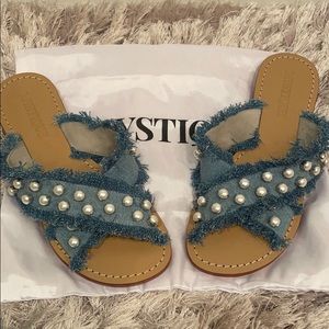 Mystique Denim & Pearl Slide/Sandals Size 10